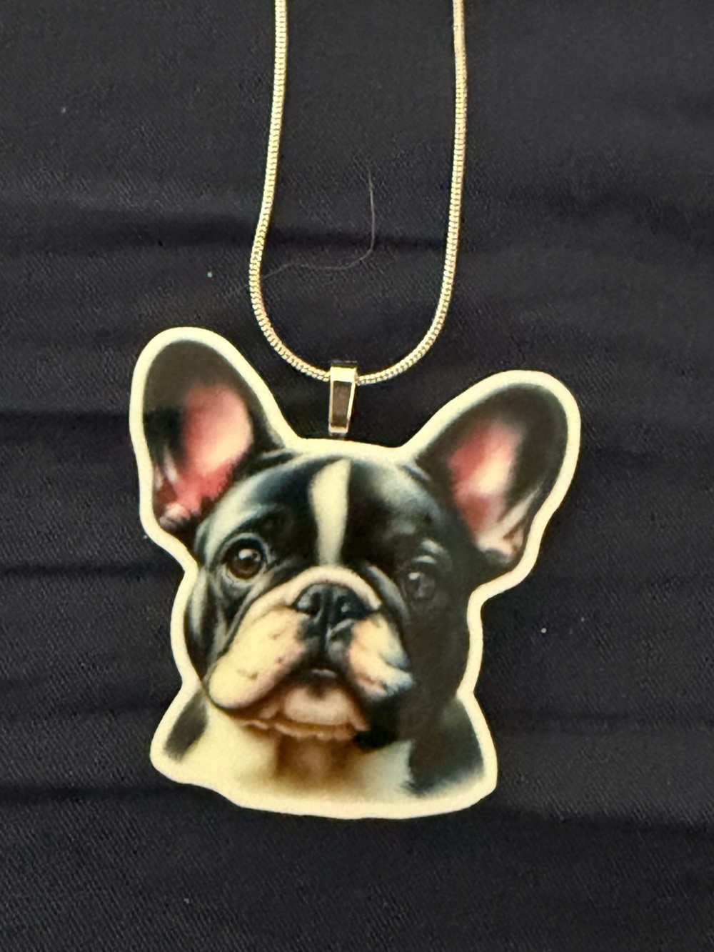 French Bulldog Pendant Necklace - Black & Cream Dog Portrait